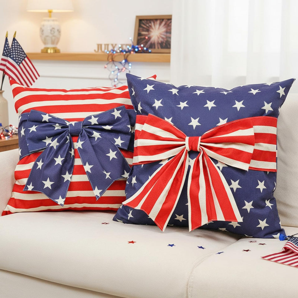 GAGEC bow America flag pillow cover front pattern perfect for patriotic sofa decor.