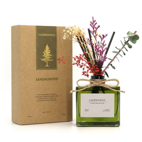 GAGINGOOLD reed diffuser bottle with earthy sandalwood scent for calm spaces.