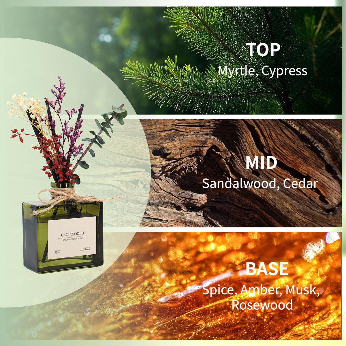 GAGINGOOLD reed diffuser wooden sticks offering adjustable fragrance intensity.