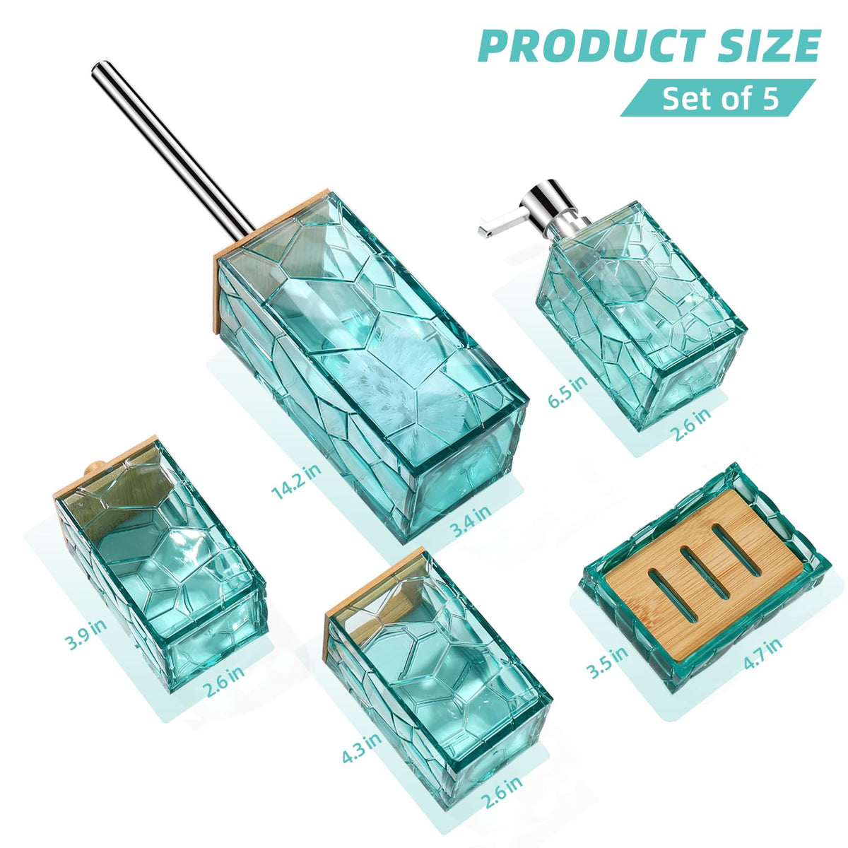 GAHEFY teal blue beach bathroom 6-piece display showing the set together