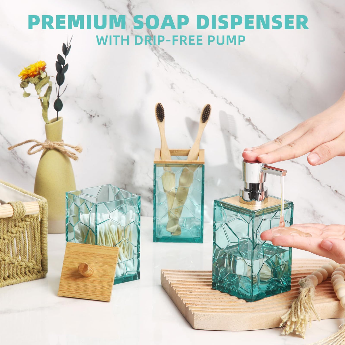 GAHEFY teal blue soap dispenser with a crystal-like finish for everyday handwashing