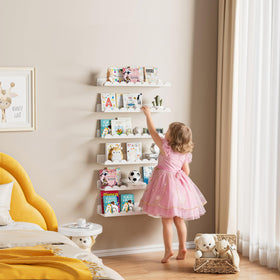 Gailia 15-7-inch wood and metal shelves hold large picture books.