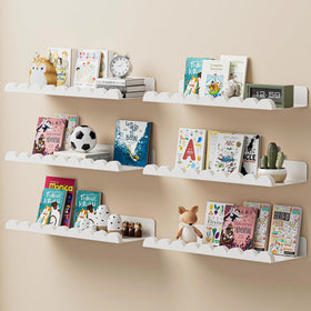 Gailia 6-pack nursery shelves organize books and toys on the wall.