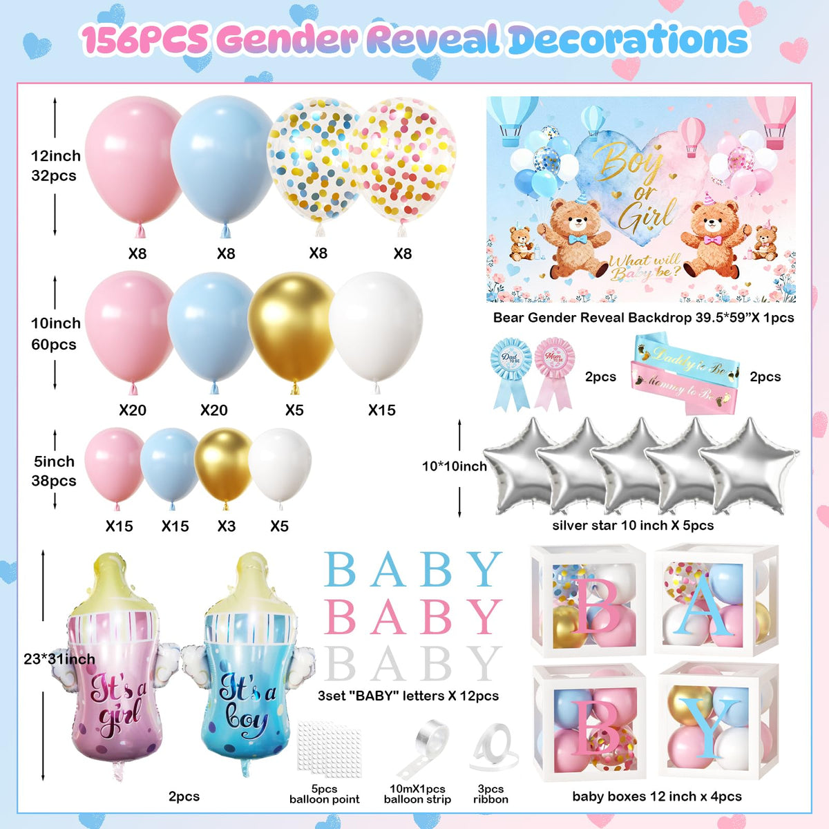 GAILROSO baby gift boxes display charming decorations for the reveal.
