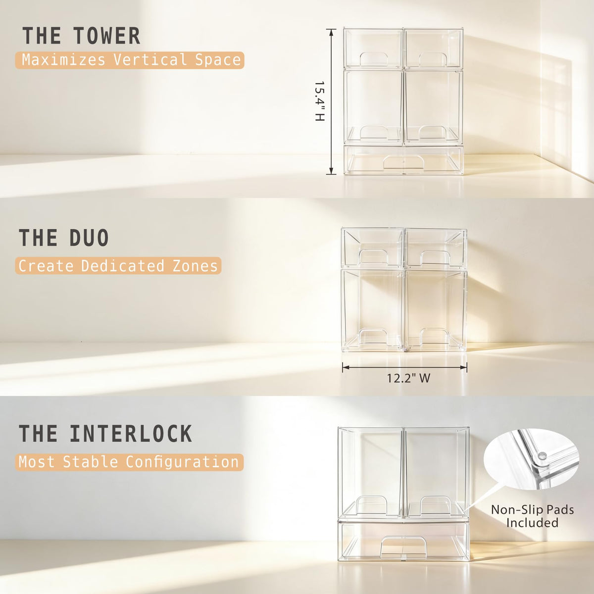 Gajiuhon modular stack system offers flexible layout with stable, non-slip support.