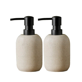 GalDal beige hand soap dispenser set, front view, elegant countertop accessory.