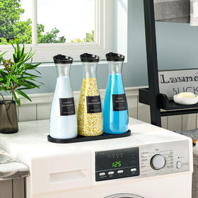 galasily laundry tray in black provides a neat, cohesive space for your dispensers.