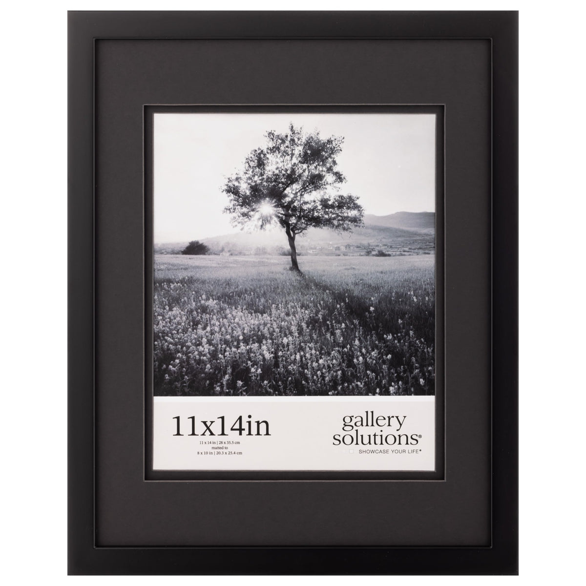 Gallery Solutions Black Wood Frame 11x14 with double mat showcases an 8x10 image with depth.