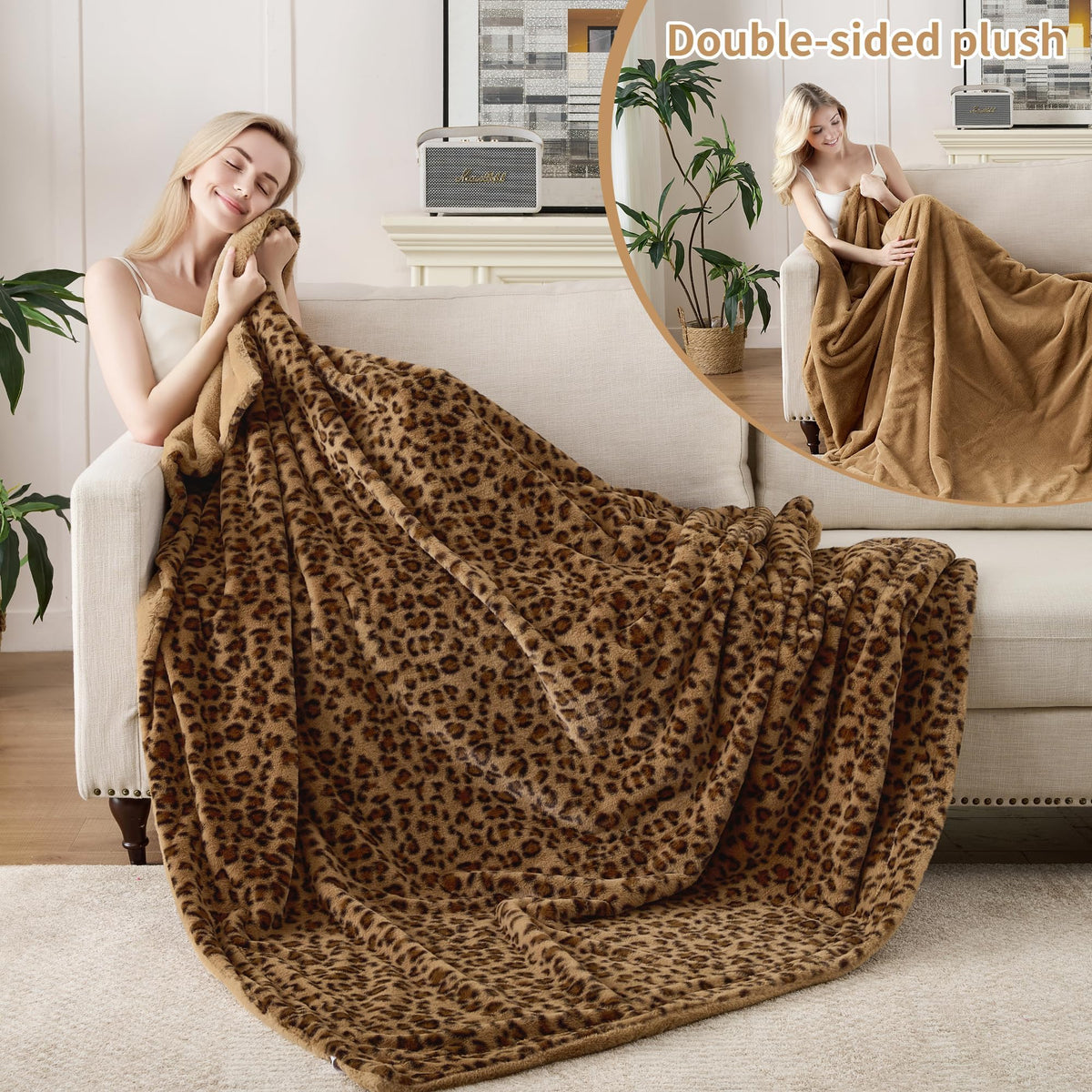 GALMAXS7 Cheetah Throw Blanket spread on bed shows 50x60 inch size