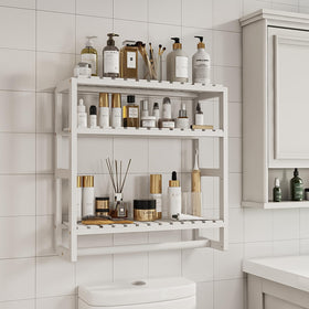 Galood bamboo bathroom storage with adjustable shelf in white