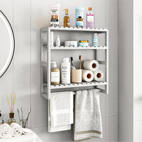 Galood wall mounted bathroom shelf with towel rack in white finish