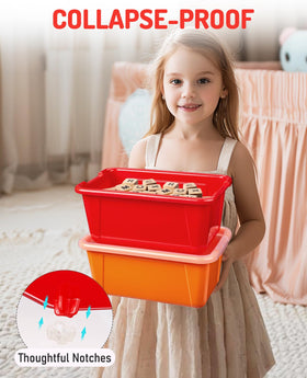 GAMENOTE stackable bin on shelf highlighting space-saving design.