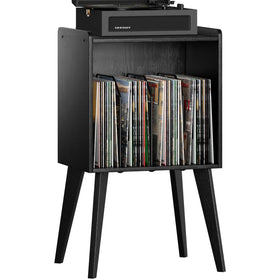 Gannyfer record player stand with wood legs for stable vinyl storage