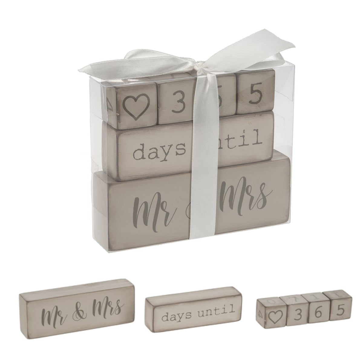 Ganz Mr & Mrs block adds a charming wedding day detail to your display