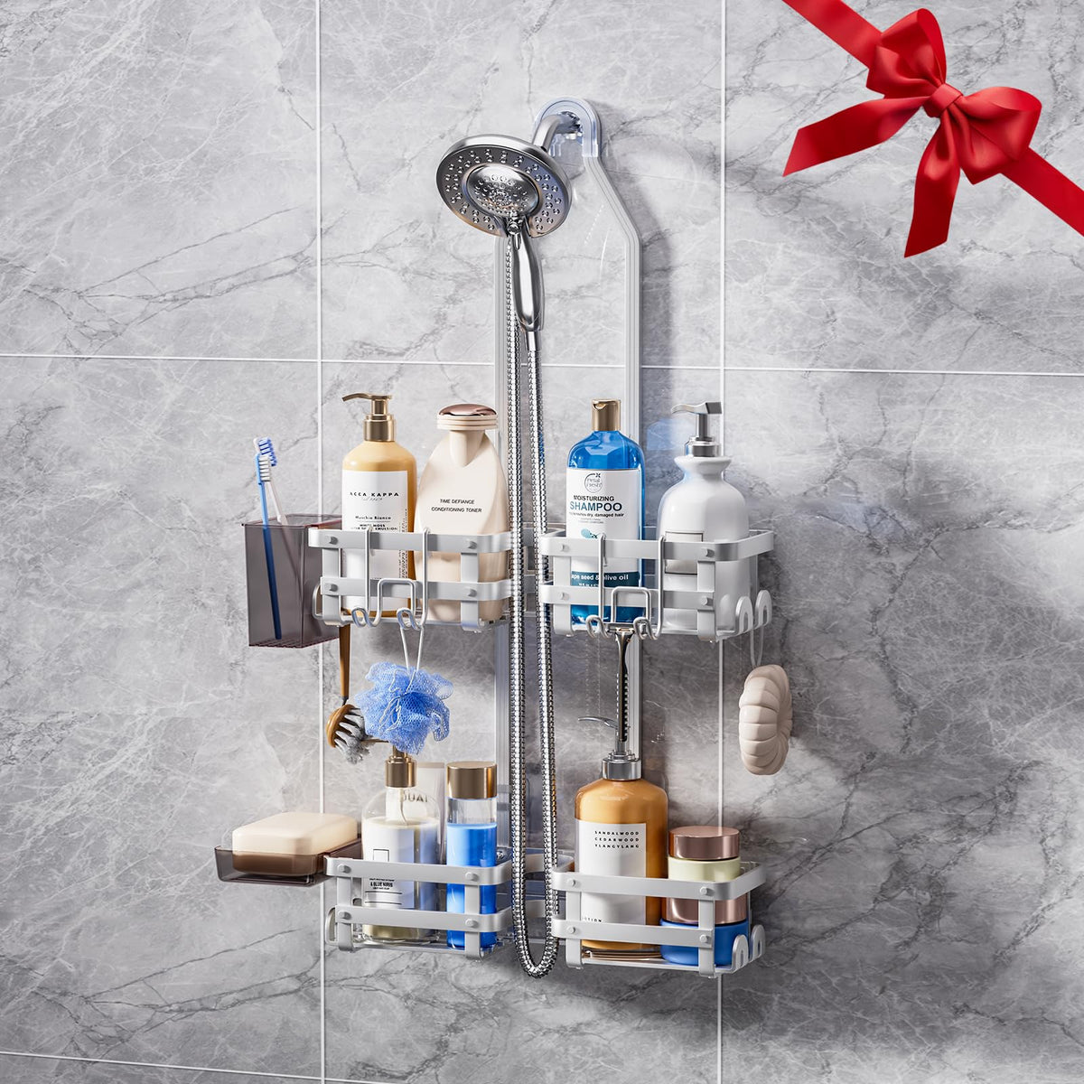 GAOKASE aluminum shower caddy square-tube design for fast drainage and durable storage.