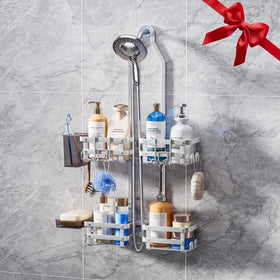GAOKASE aluminum shower caddy square-tube design for fast drainage and durable storage.
