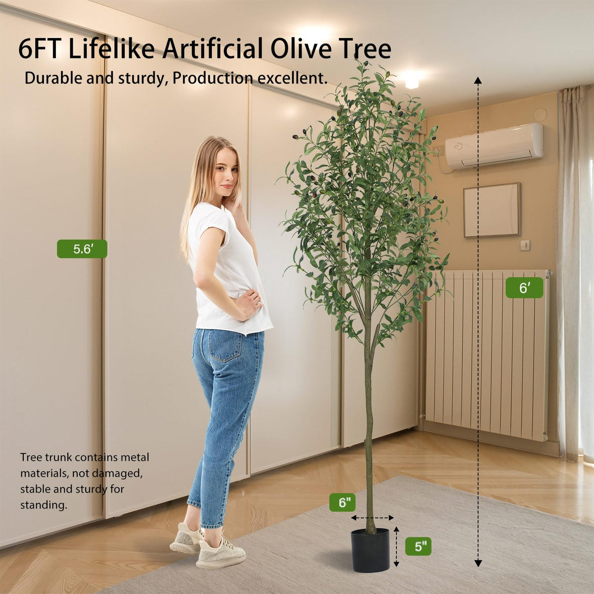 Gaoqisi 6ft olive tree features lifelike leaves and olives for elegant decor.