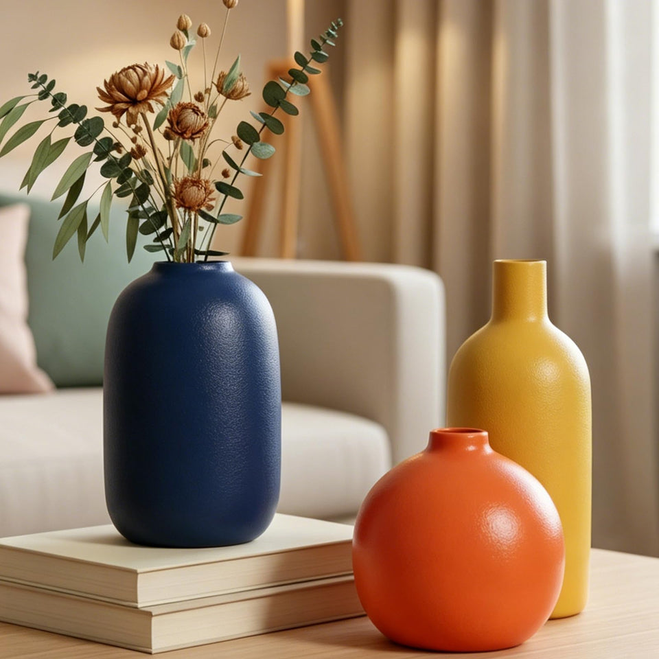 GAOSHENG colorful ceramic vase set in burnt orange for autumn décor