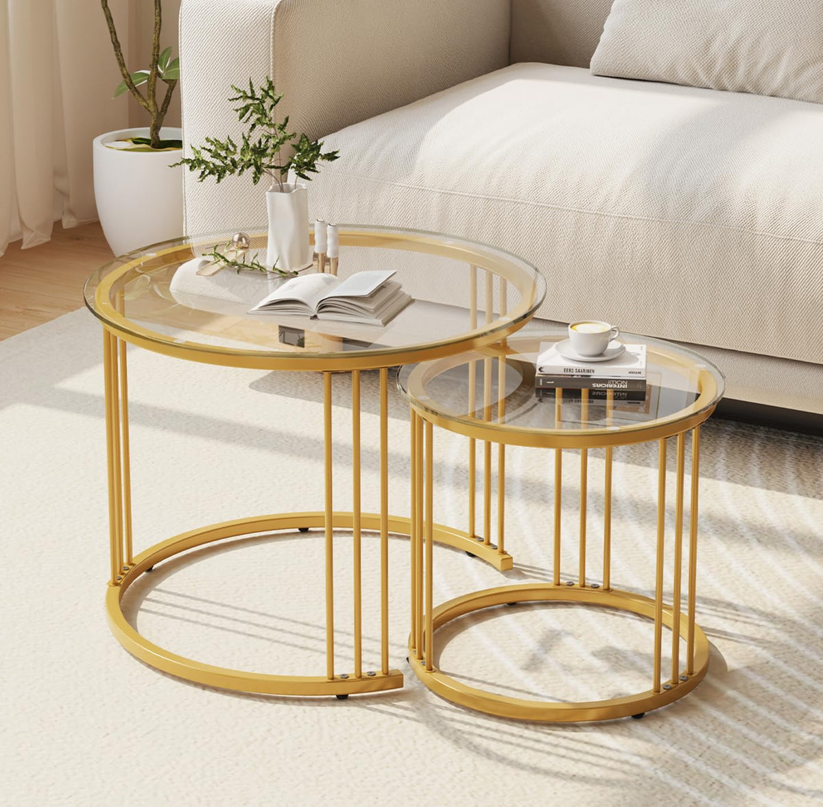 Garden 4 you nesting tables with gold frame, space-saving living room solution