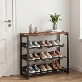 Garden 4 You shoe rack front view with four tiers and wood top for tidy entryways