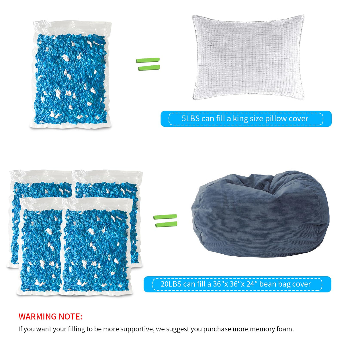 Garifon multi-use filler suited for pillows, cushions, and poufs.