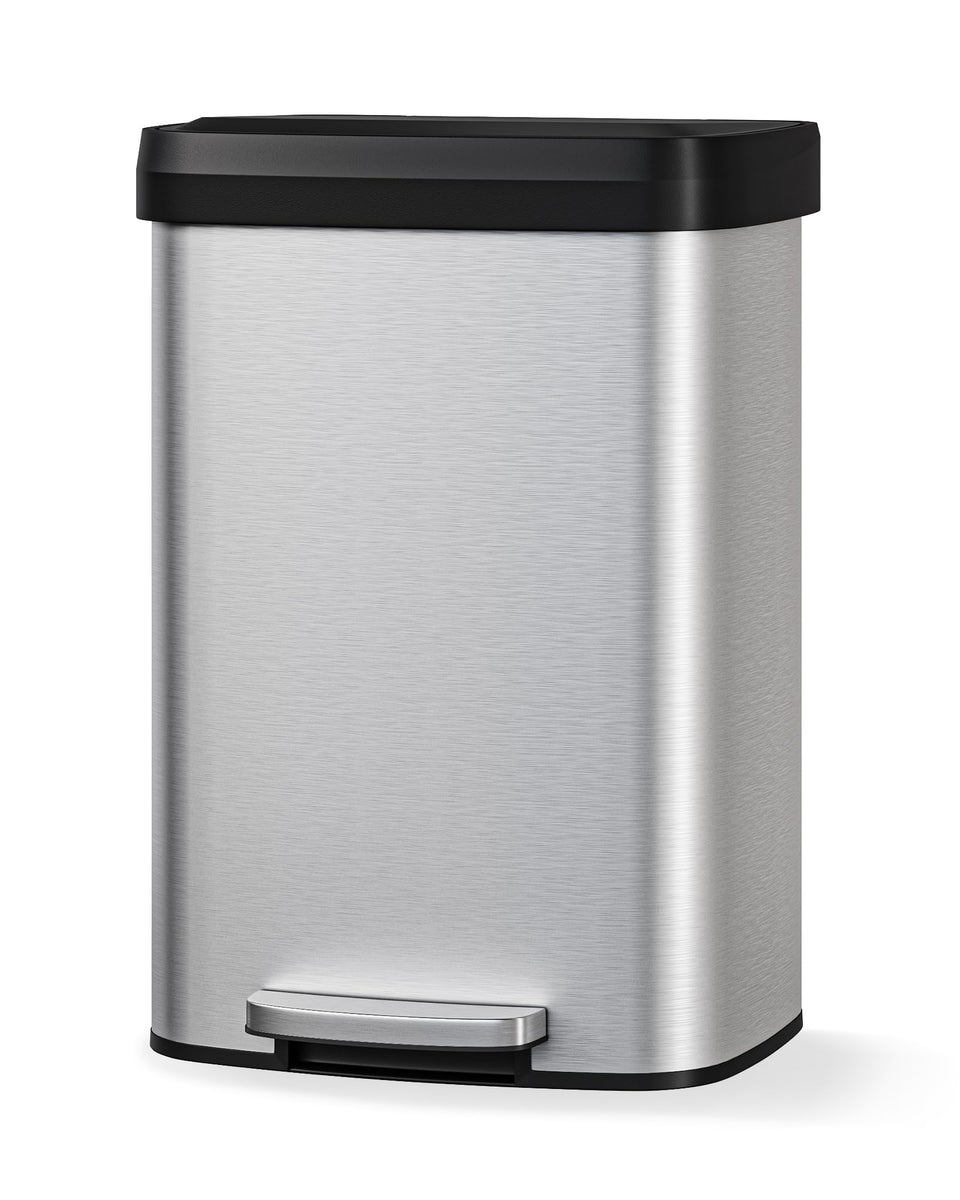 Garvee 13 gal front view trash can with lid, rustproof steel for tidy kitchens.