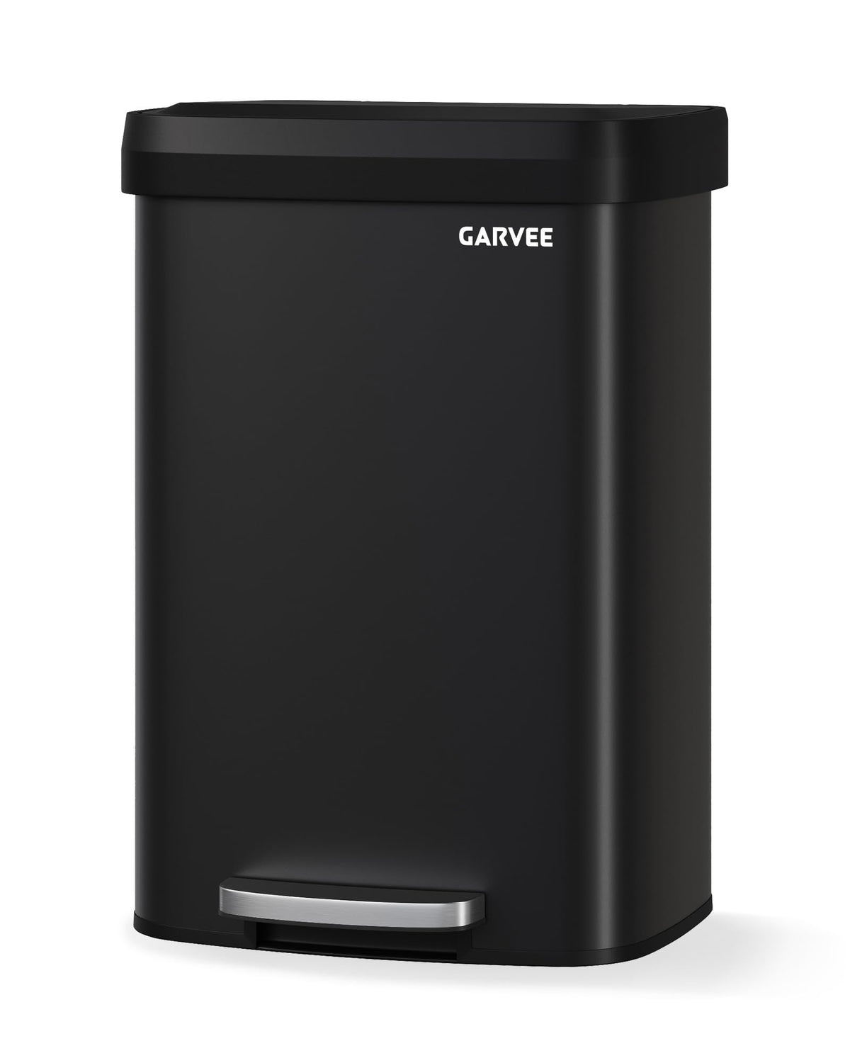 Garvee 13 gal metal trash can with lid—sleek, easy-to-clean surface for a tidy kitchen.