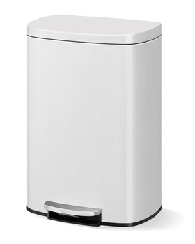 Garvee 13 gal metal trash can with lid features a fingerprint-resistant finish for quick cleaning.