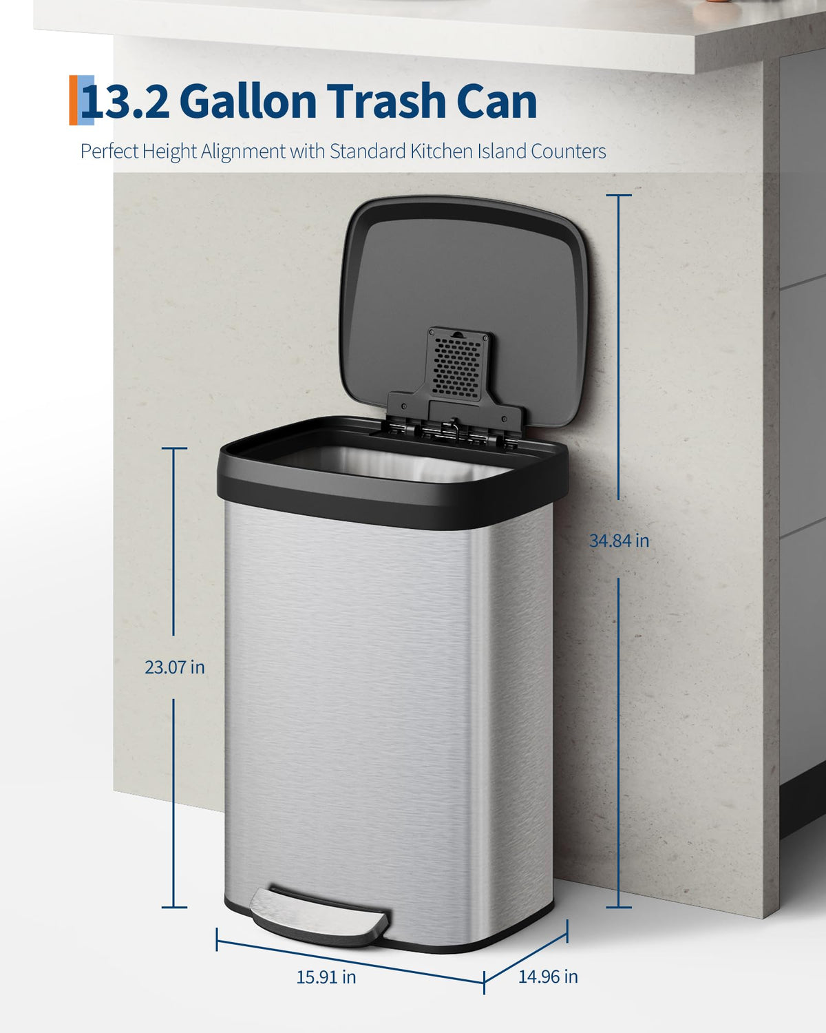 Garvee rear-handle design for easy relocation of the trash can.