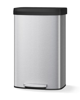 Garvee 21 gal stainless steel trash can with lid, fingerprint-resistant finish for easy cleaning.
