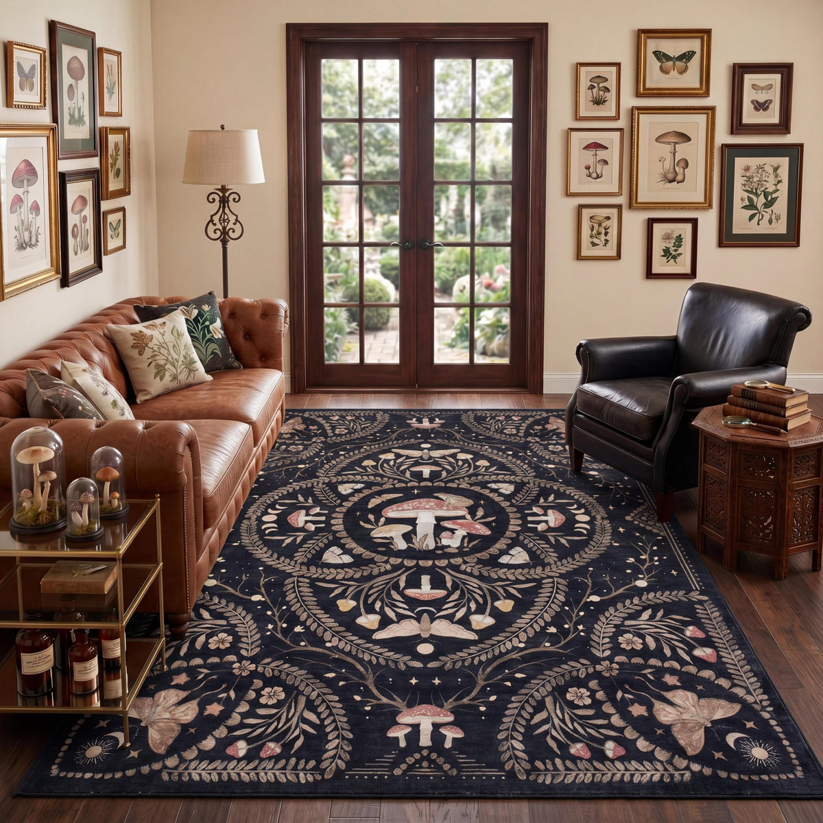 Garvee Mushroom 5x7 area rug with gothic design enhances living rooms with cozy style.
