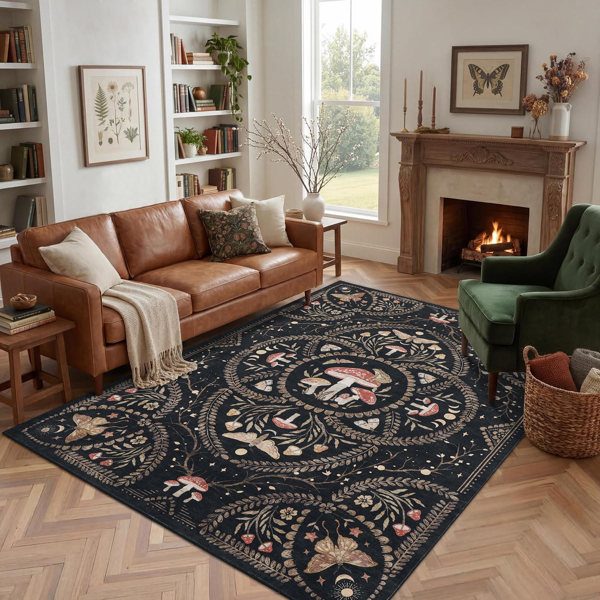Garvee Mushroom rug non-slip back keeps it secure on hardwood floors.
