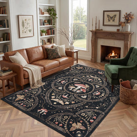 Garvee Mushroom rug non-slip back keeps it secure on hardwood floors.