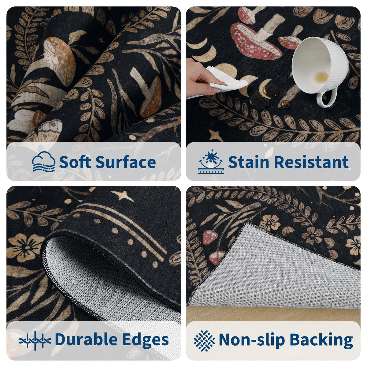Garvee 5x7 rug with rubber backing provides stable grip on flooring.
