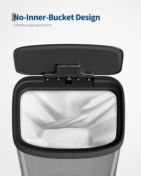 Garvee stainless-steel trash bin with anti-slip feet stays steady on floors.