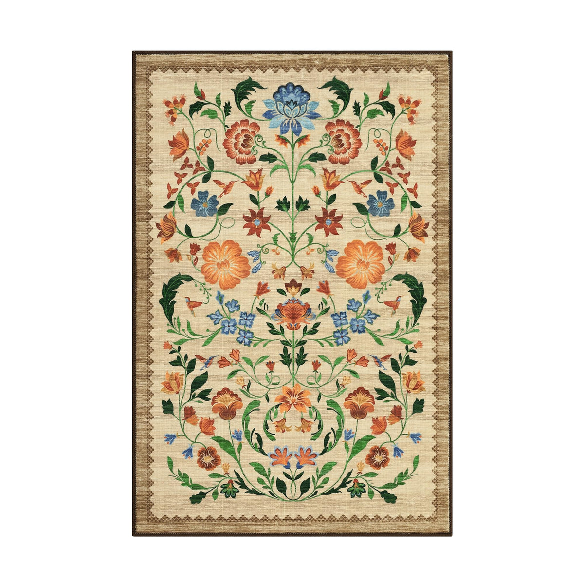 GarveeHome floral rug machine-washable for easy cleanup.