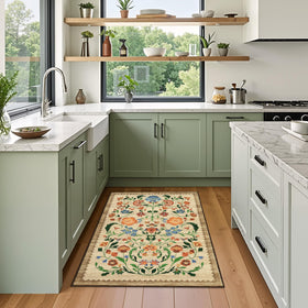 GarveeHome floral rug non-slip back, ideal for high-traffic doorways.