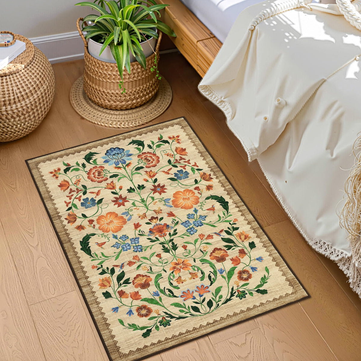 GarveeHome floral rug ultra-soft pile for barefoot comfort.