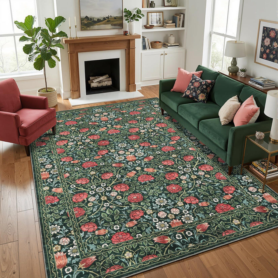 GarveeHome rug close-up pattern highlighting vintage floral design for stylish living spaces.