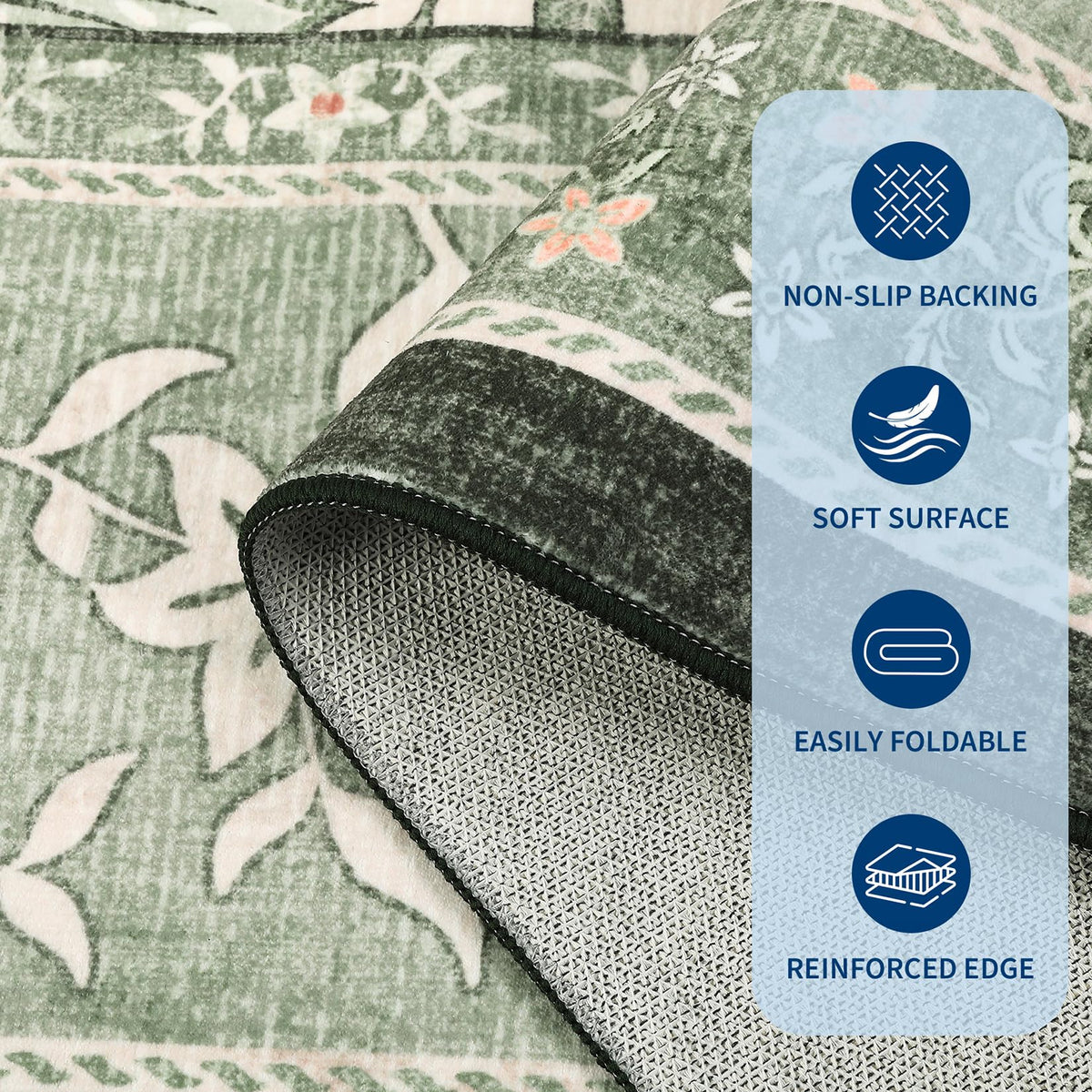GarveeHome Provence machine-washable rug enables easy cleanup after spills.