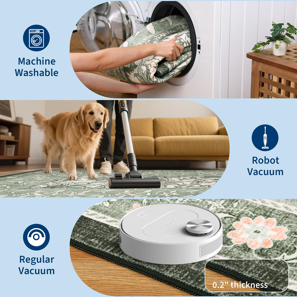 GarveeHome Provence rug features non-slip TPE backing for stable placement.