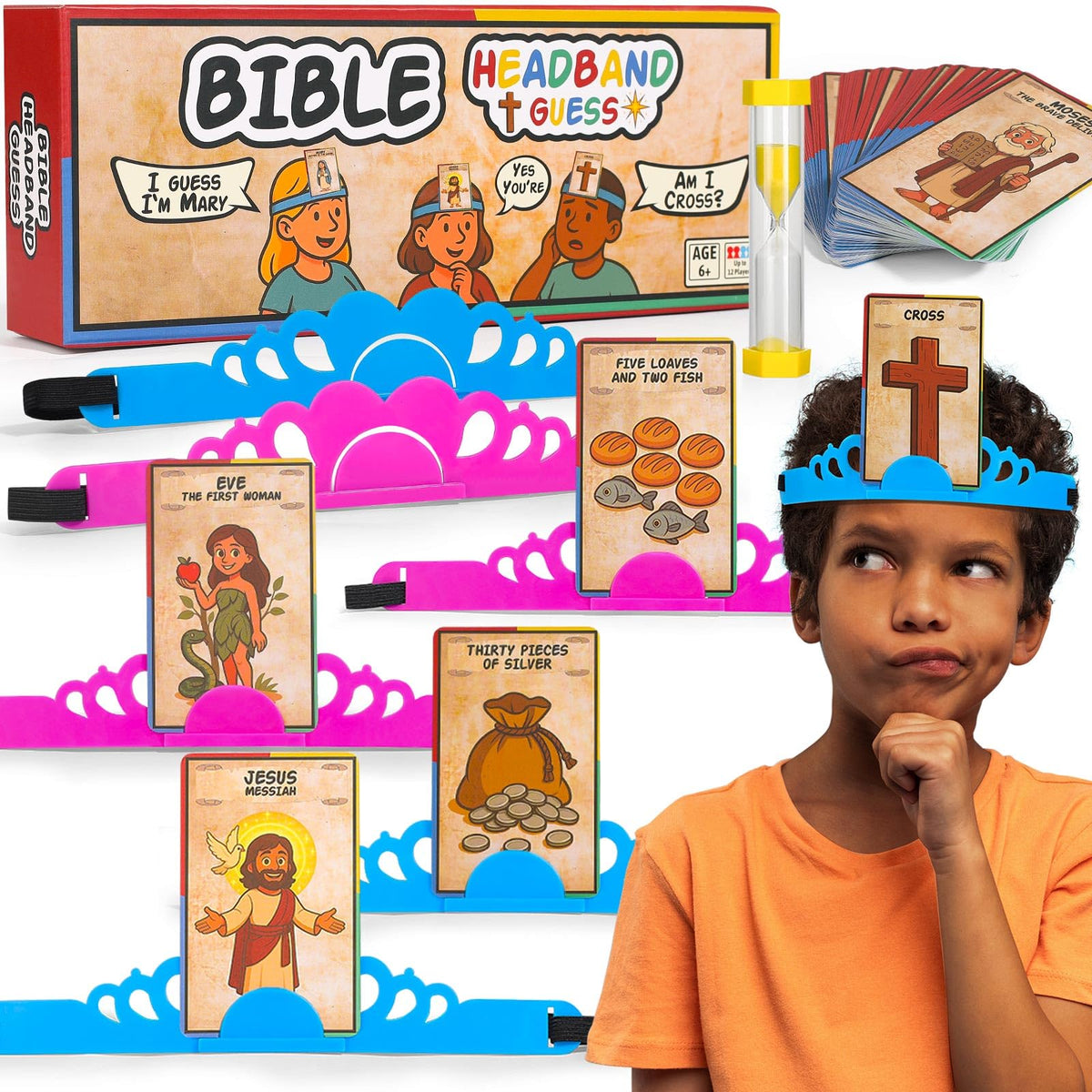 Garybank Bible Headbands game setup with cards and headbands for kids