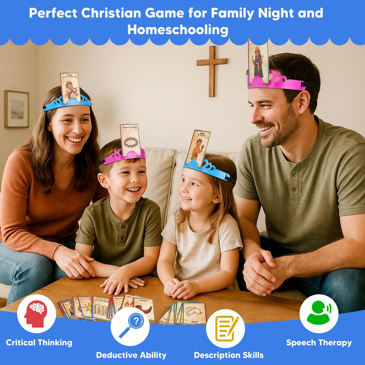 Bright illustrations on Garybank cards showcase Bible characters