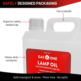 Gas One lamp oil no-spill design supports easy, mess-free pouring.
