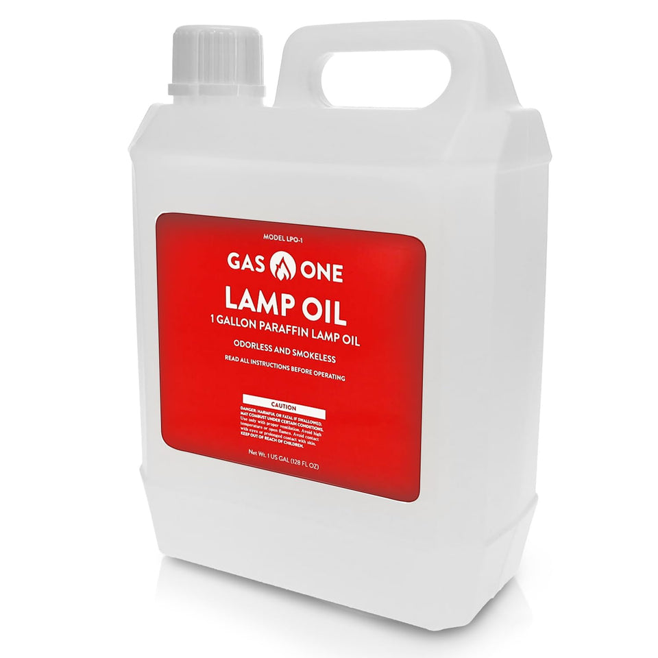 Gas One liquid paraffin lamp oil bottle clear for steady, clean burns in lamps.