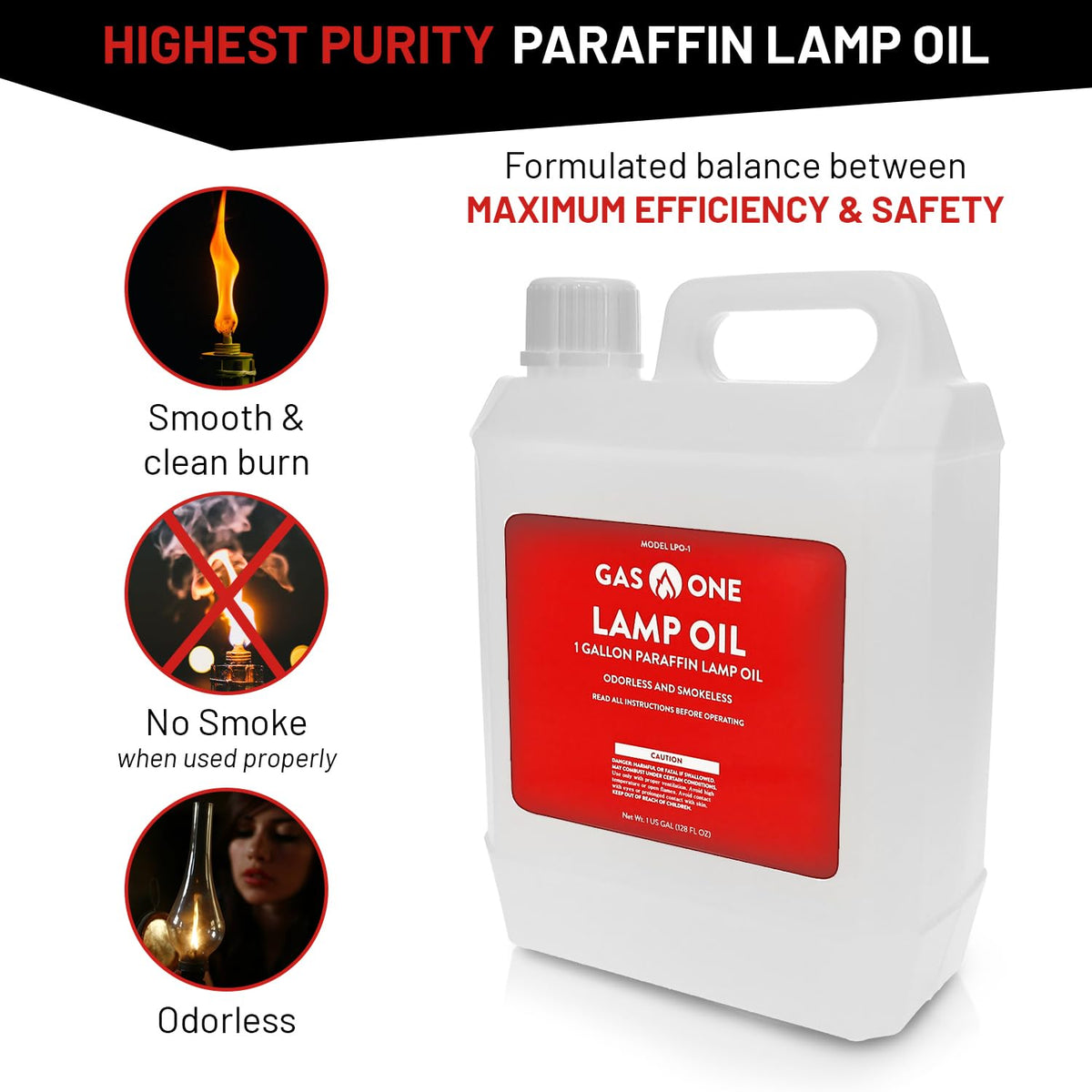Gas One oil fits lamps, lanterns, torches and emergency lighting.