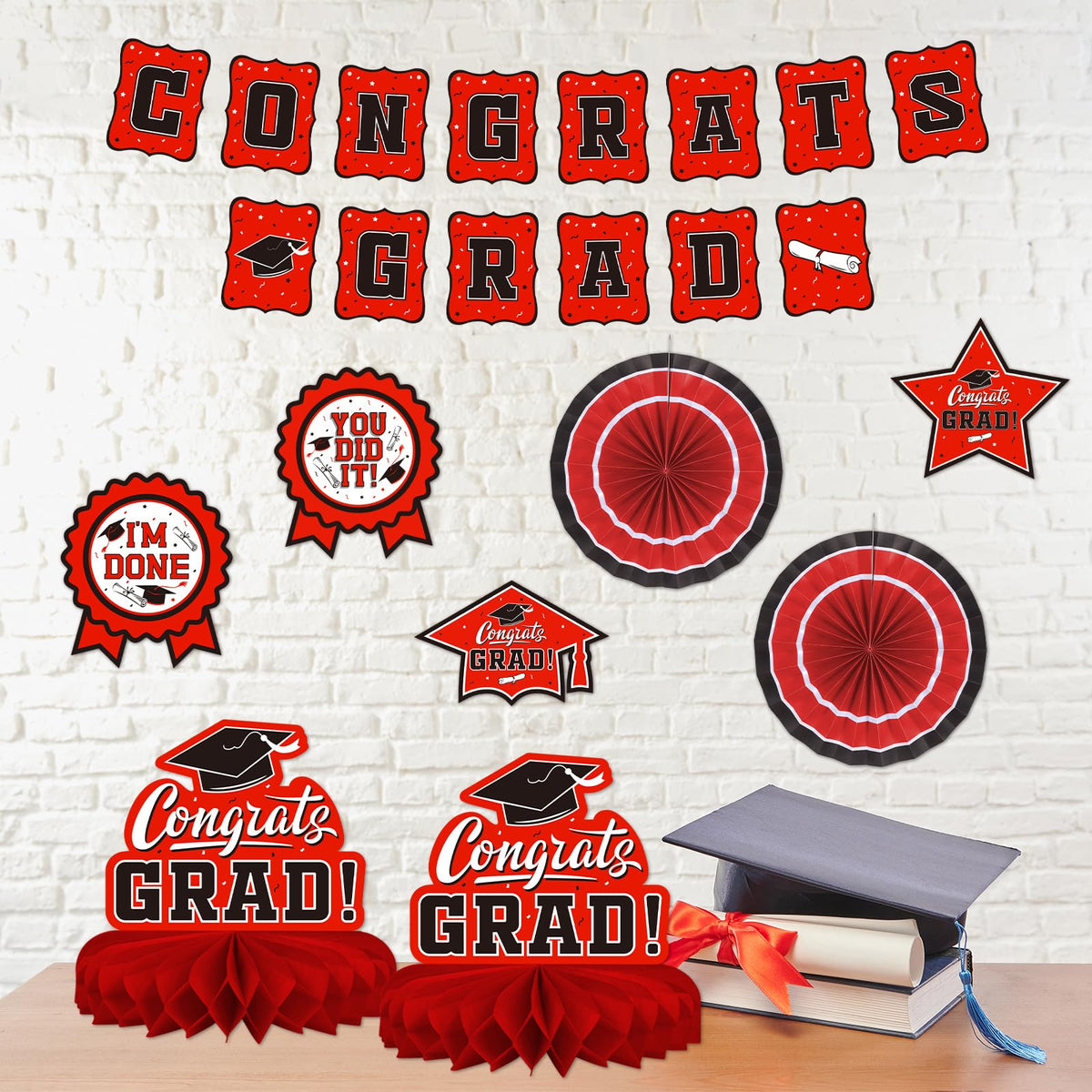 Gatherfun 5ft red banner anchors the party visuals.
