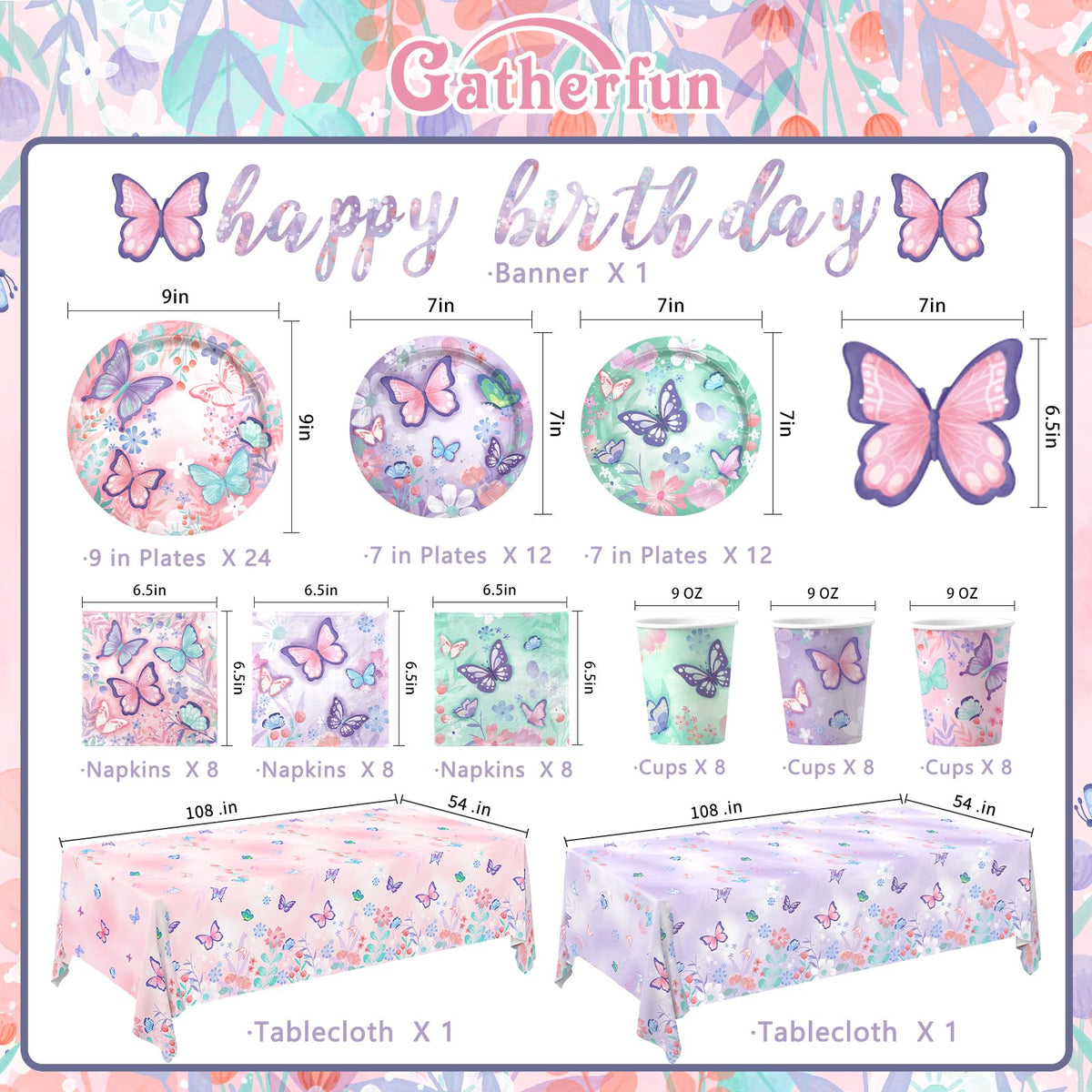 Gatherfun butterfly birthday dessert plates with dual designs for dessert presentation