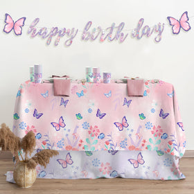 Gatherfun butterfly birthday tablecloth provides waterproof surface protection for quick cleanup