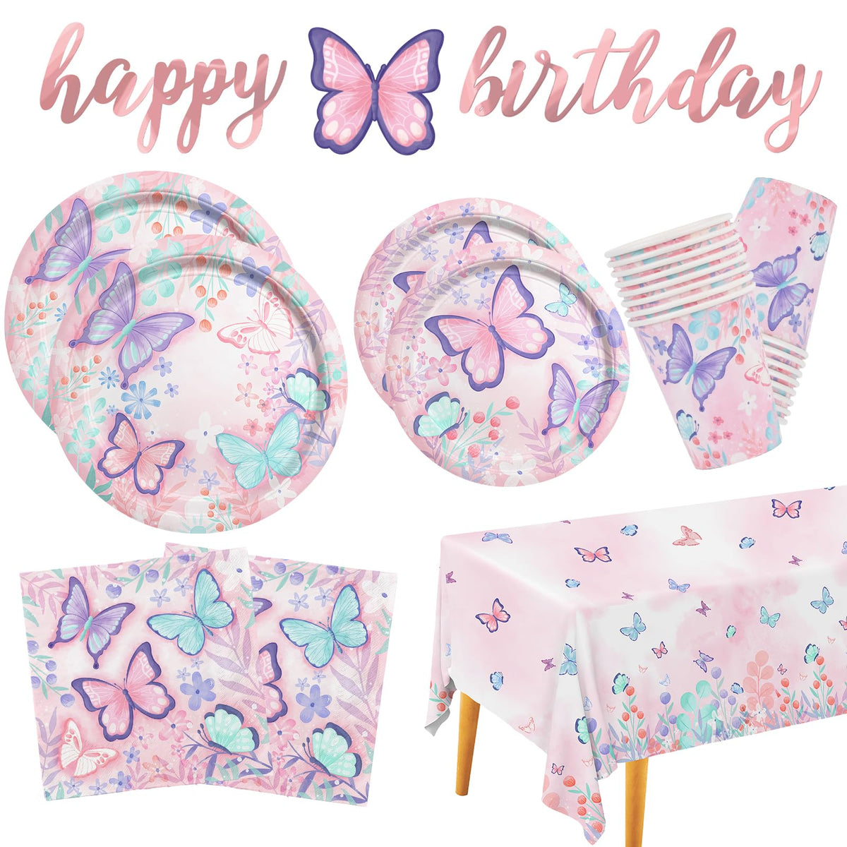 Gatherfun Butterfly dinner plates with pastel butterflies for a festive meal